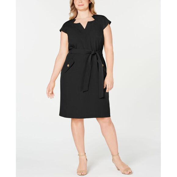Kasper Plus Size Belted Stretch Crepe Dress - Picture 1 of 3